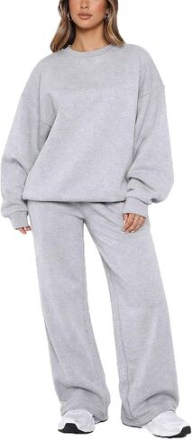 Alunzoem Women's 2 Piece Sweatsuit Oversized Crewneck Pullover Sweatshirt and Wide Leg Pants Lounge Set in Saudi Arabia