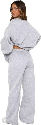 Alunzoem Women's 2 Piece Sweatsuit Oversized Crewneck Pullover Sweatshirt and Wide Leg Pants Lounge Set in Saudi Arabia