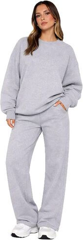 Alunzoem Women's 2 Piece Sweatsuit Oversized Crewneck Pullover Sweatshirt and Wide Leg Pants Lounge Set in Saudi Arabia