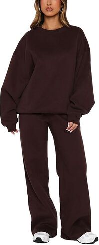Alunzoem Women's 2 Piece Sweatsuit Oversized Crewneck Pullover Sweatshirt and Wide Leg Pants Lounge Set in Saudi Arabia