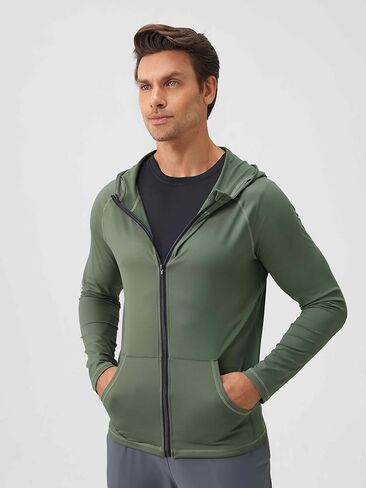 Men's Full Zip Workout Long Sleeve Lightweight Quick Dry Slim Fit Hooded Sweatshirts 31610YD in Saudi Arabia