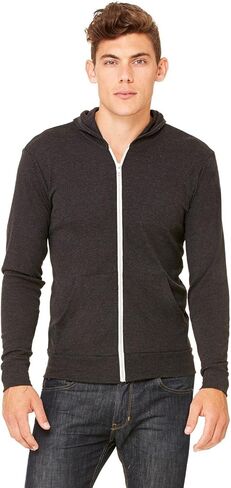 Bella Canvas Unisex Triblend Full-Zip Lightweight Hoodie - Char-Black TRIB - S - (Style # 3939 - Original Label) in Saudi Arabia