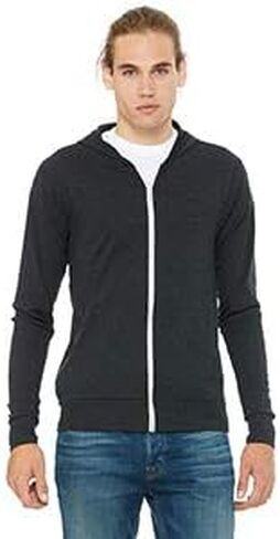 Bella Canvas Unisex Triblend Full-Zip Lightweight Hoodie - Char-Black TRIB - S - (Style # 3939 - Original Label) in Saudi Arabia