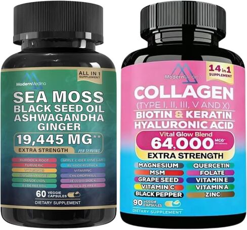22-in-1 Sea Moss Herbal Supplement with Himalayan Shilajit, Ashwagandha, Rhodiola Rosea, Ginseng, 19445mg, Veggie Capsules (60 Capsules, Sea Moss) in Saudi Arabia