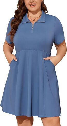 Viracy Womens Plus Size Tennis Dress with Shorts 1/4 Zip Up Empire Waist Short Sleeve Quick Dry Athletic Golf Dresses in Saudi Arabia
