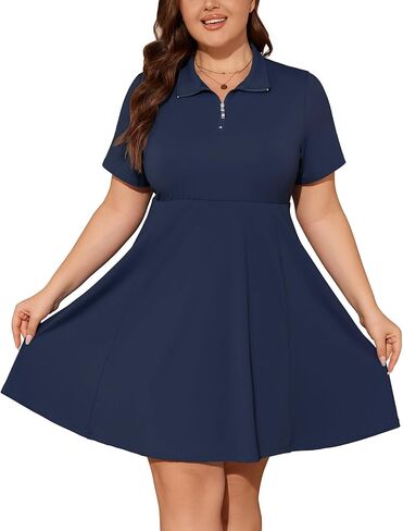 Viracy Womens Plus Size Tennis Dress with Shorts 1/4 Zip Up Empire Waist Short Sleeve Quick Dry Athletic Golf Dresses in Saudi Arabia