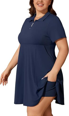 Viracy Womens Plus Size Tennis Dress with Shorts 1/4 Zip Up Empire Waist Short Sleeve Quick Dry Athletic Golf Dresses in Saudi Arabia
