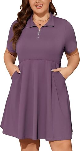Viracy Womens Plus Size Tennis Dress with Shorts 1/4 Zip Up Empire Waist Short Sleeve Quick Dry Athletic Golf Dresses in Saudi Arabia
