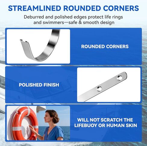 دعامة عوامة حلقية، حامل عوامة النجاة 304 من الفولاذ المقاوم للصدأ، حامل حافظ الحياة مع فتحة 4 بوصات، خطاف رصيف القوارب البحرية لحلقة الحياة، ملحق مرساة أمان لحمام السباحة (عبوة واحدة) in Kuwait