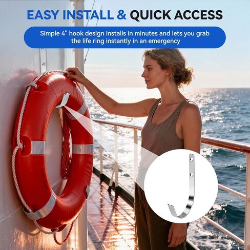 دعامة عوامة حلقية، حامل عوامة النجاة 304 من الفولاذ المقاوم للصدأ، حامل حافظ الحياة مع فتحة 4 بوصات، خطاف رصيف القوارب البحرية لحلقة الحياة، ملحق مرساة أمان لحمام السباحة (عبوة واحدة) in Kuwait