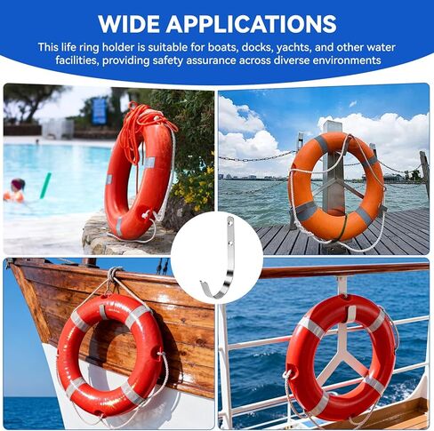 دعامة عوامة حلقية، حامل عوامة النجاة 304 من الفولاذ المقاوم للصدأ، حامل حافظ الحياة مع فتحة 4 بوصات، خطاف رصيف القوارب البحرية لحلقة الحياة، ملحق مرساة أمان لحمام السباحة (عبوة واحدة) in Kuwait