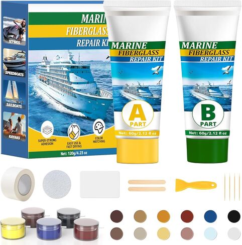 طقم إصلاح الألياف الزجاجية البحرية، طقم إصلاح معطف جل 4.2 أونصة للقوارب، إصلاح الألياف الزجاجية وحشو الإيبوكسي للقوارب، طقم إصلاح الألياف الزجاجية لإصلاح فتحات الرقائق والشقوق (مطابقة الألوان) in Kuwait