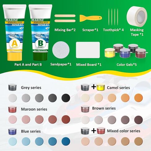 طقم إصلاح الألياف الزجاجية البحرية، طقم إصلاح معطف جل 4.2 أونصة للقوارب، إصلاح الألياف الزجاجية وحشو الإيبوكسي للقوارب، طقم إصلاح الألياف الزجاجية لإصلاح فتحات الرقائق والشقوق (مطابقة الألوان) in Kuwait