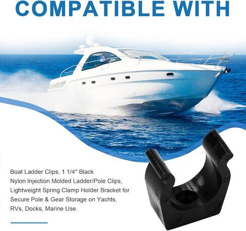2 حزمة من مشابك سلم القارب، 1 ​​1/4 بوصة من النايلون الأسود المصبوب بحقن السلم/مشابك القطب، دعامة حامل مشبك زنبركي خفيفة الوزن لتخزين القطب والعتاد بشكل آمن على اليخوت والمركبات الترفيهية والأرصفة والاستخدام البحري in Kuwait