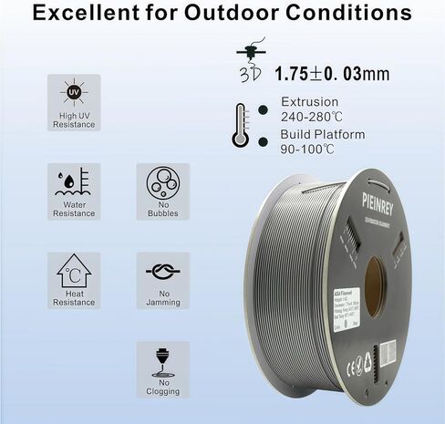 ASA Filament 1.75mm Grey, High UV & Heat & Weather Resistant Filament - ASA 3D Filament Perfect for Printing Outdoor Functional Parts, Dimensional Accuracy +/- 0.02mm,1KG in Saudi Arabia