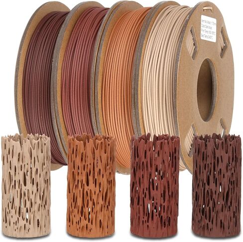 حزمة خيوط الطابعة ثلاثية الأبعاد 1 كجم / 2.2 رطل، خيوط PLA الخشبية 1.75 مم، 250 جرام × 4 عبوات - الجوز، البلوط، الكرز، خشب الساج in Saudi Arabia