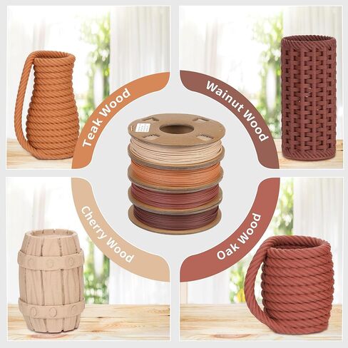 حزمة خيوط الطابعة ثلاثية الأبعاد 1 كجم / 2.2 رطل، خيوط PLA الخشبية 1.75 مم، 250 جرام × 4 عبوات - الجوز، البلوط، الكرز، خشب الساج in Saudi Arabia