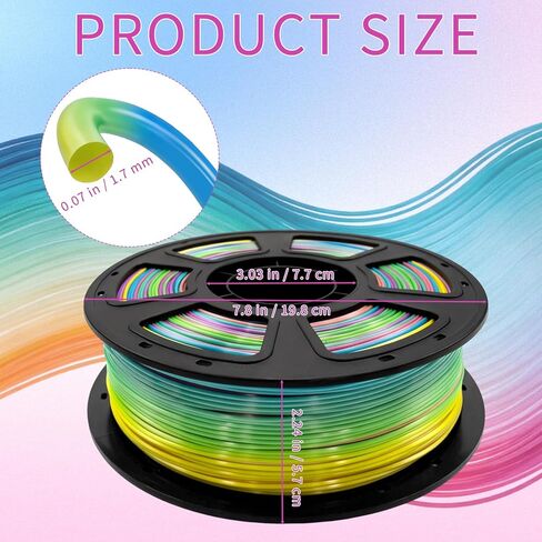 خيوط حرير PLA متعددة الألوان، 1.77 مم 1 كجم / 2.2 رطل خيوط طابعة ثلاثية الأبعاد متدرجة PLA للمبتدئين DIY - سلسة وناعمة وملونة in Kuwait