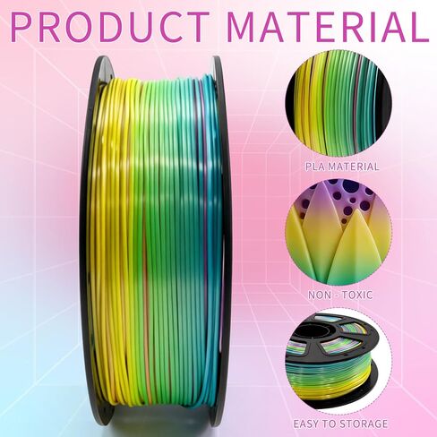 خيوط حرير PLA متعددة الألوان، 1.77 مم 1 كجم / 2.2 رطل خيوط طابعة ثلاثية الأبعاد متدرجة PLA للمبتدئين DIY - سلسة وناعمة وملونة in Kuwait