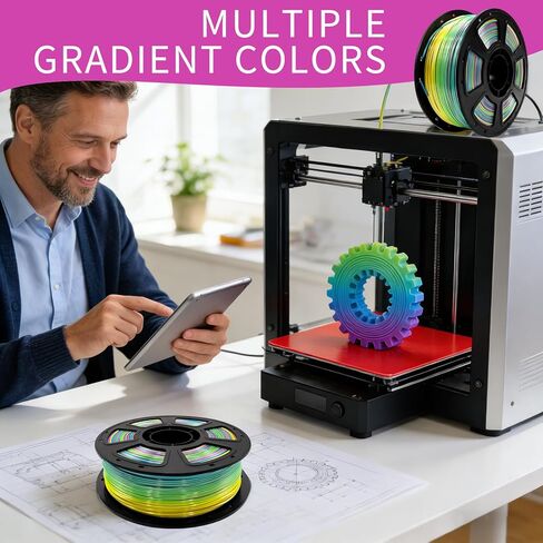 خيوط حرير PLA متعددة الألوان، 1.77 مم 1 كجم / 2.2 رطل خيوط طابعة ثلاثية الأبعاد متدرجة PLA للمبتدئين DIY - سلسة وناعمة وملونة in Kuwait