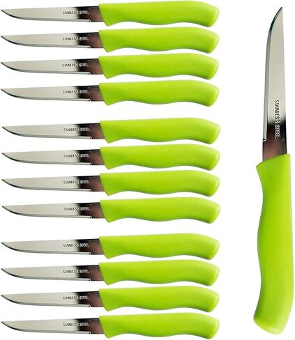 Paring and Garnishing Knife, 12-Piece Set, Knives with Straight Edge 3 Inch Blade, Stainless Steel, Spear Point, Fruit and Vegetable Cutting and Peeling, Green in Kuwait