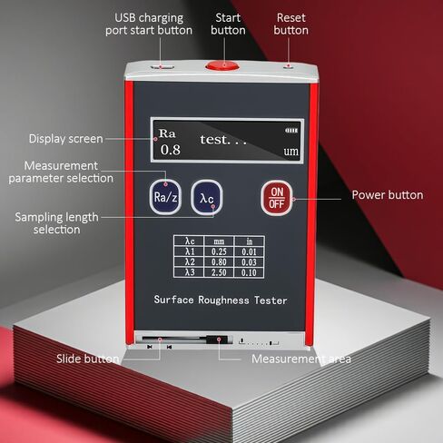 جهاز اختبار خشونة السطح، شاشة عرض LED، بدقة 0.01 ميكرومتر، 4 معلمات اختبار، Ra/Rq 0.05 إلى 15.0 ميكرومتر Rz/Rt 0.1 إلى 50.0 ميكرومتر، تصميم محمول in Kuwait