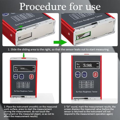 جهاز اختبار خشونة السطح، شاشة عرض LED، بدقة 0.01 ميكرومتر، 4 معلمات اختبار، Ra/Rq 0.05 إلى 15.0 ميكرومتر Rz/Rt 0.1 إلى 50.0 ميكرومتر، تصميم محمول in Kuwait