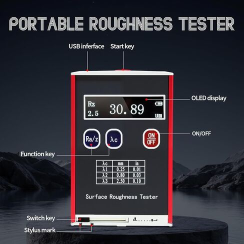 Portable Surface Roughness Tester, High Precision Surface Profiler Gauge with Ra Rz Rq Rt Measurement, 0.05-15μm Measuring Range, OLED Display for Metal & Non-Metal Surface Inspection(TR100) in Saudi Arabia