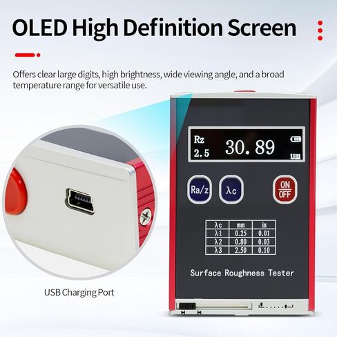 Portable Surface Roughness Tester, High Precision Surface Profiler Gauge with Ra Rz Rq Rt Measurement, 0.05-15μm Measuring Range, OLED Display for Metal & Non-Metal Surface Inspection(TR100) in Saudi Arabia