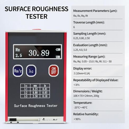 Portable Surface Roughness Tester, High Precision Surface Profiler Gauge with Ra Rz Rq Rt Measurement, 0.05-15μm Measuring Range, OLED Display for Metal & Non-Metal Surface Inspection(TR100) in Saudi Arabia