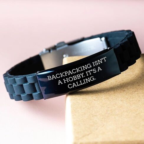 Backpacking Isn't A Hobby. It's A Calling. Black Glide lock Clasp Bracelet for Backpackers, Valentine's Unique Gift for Men and Women, Adjustable and Rust-Resistant in Saudi Arabia