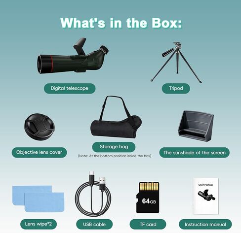 تلسكوب ذكي، تلسكوبات إلكترونية رقمية مع كاميرا تصوير فلكي 4K، جهاز رصد بشاشات مزدوجة داخلية وخارجية للبالغين والأطفال والمبتدئين في علم الفلك مع بطاقة 64 جيجا in Kuwait