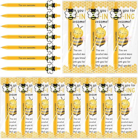 Qilery 50 Sets Bee Party Favors Decoration Thank You Gift Honey Bee Ballpoint Pen with Inspirational Card Welcome Back to School Gifts for VBS Teacher Student School Supplies(You Are Awesome) in Saudi Arabia