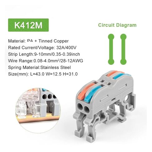Universal Compact Wiring Splicing Conector Din Rail Wire Connector Fast Universal Compact Electric Cable Light Lamp Conector Wiring Conductor Terminal Block 2/3pin(K412M) in Kuwait