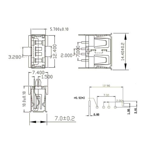 fengpeng 10 Pcs/Lot Female Flat Edge USB 2.0 4 Pin Foot Type A 180 Side Insert Charge Plug Socket Jack Connector Wire Adapeter(Style 2,50 Piece) in Kuwait
