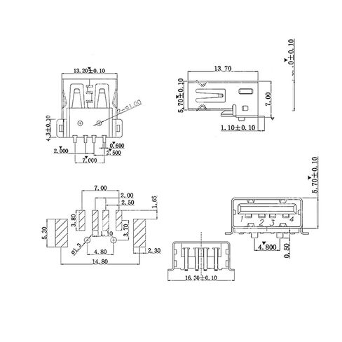 fengpeng Female SMT Warp Edge USB 2.0 Type A 4 Pin Feet 90 Degree Crimping Charge Plug Socket Jack Connector Wire A dapeter DIY(Style 2,10 Piece) in Saudi Arabia