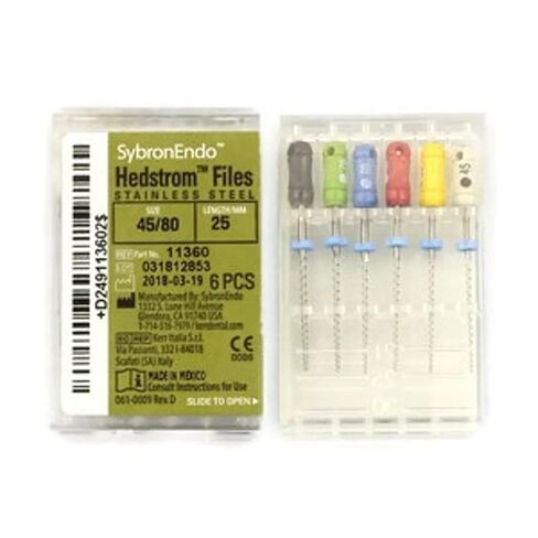 Kerr Dental 11360 SybronEndo Hedstrom Files الفولاذ المقاوم للصدأ 25 مم #45-80 متنوعة 6/Bx، أداة أكثر وضوحًا وأكثر مرونة in Kuwait