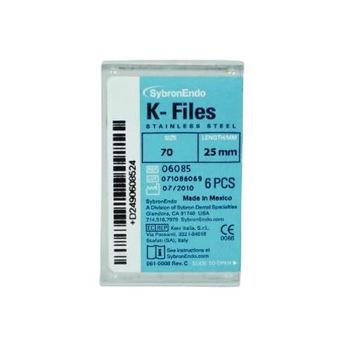 كير طب الأسنان 06085 SybronEndo الفولاذ المقاوم للصدأ اللبية K-ملفات 25 مم #70 6/Bx in Kuwait
