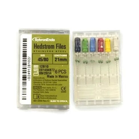 Kerr Dental 12810 SybronEndo Hedstrom Files 21mm #45-80 متنوعة من الفولاذ المقاوم للصدأ 6/Bx، أداة حادة ومرنة in Kuwait