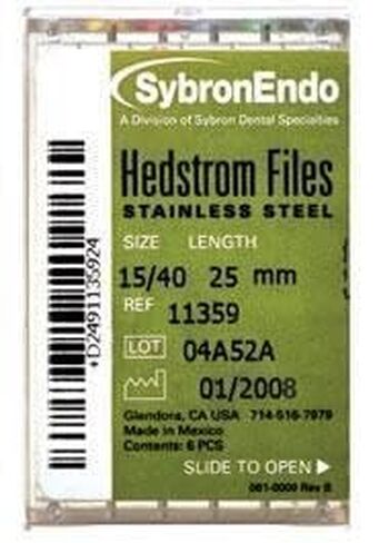 Kerr Dental 12810 SybronEndo Hedstrom Files 21mm #45-80 متنوعة من الفولاذ المقاوم للصدأ 6/Bx، أداة حادة ومرنة in Kuwait
