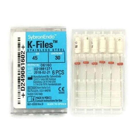 كير طب الأسنان 06160 SybronEndo الفولاذ المقاوم للصدأ اللبية K-ملفات 30 مم #45 6/Bx in Kuwait