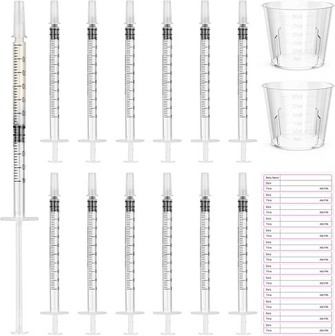 Syringes with Caps Kit, 100pcs 1ml Syringe, 2pcs 30ml Measuring Cup, 100pcs Adhesive Labels, for Colostrum, Pet Feeding, Scientific Labs in Saudi Arabia