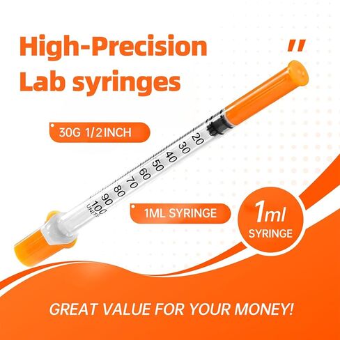 1ml Syringe with 30G 1/2-Inch(12.7mm), Individually Wrapped, 100-Pack Scientific Lab Syrings in Saudi Arabia