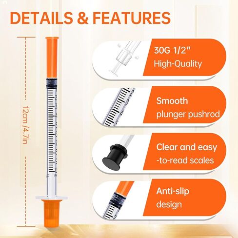 1ml Syringe with 30G 1/2-Inch(12.7mm), Individually Wrapped, 100-Pack Scientific Lab Syrings in Saudi Arabia