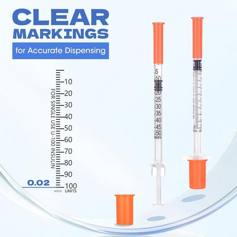 محاقن U-100 0.5 مل 32 جرام 1/4 بوصة (6 مم)، مستلزمات المختبرات، مغلفة بشكل فردي، عبوة من 100 قطعة in Kuwait