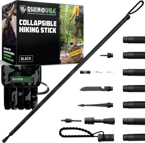 Title: Rhino USA Tactical Hiking Stick with Integrated Survival Kit – Essential Camping Gear for Hiking & Trekking – Durable Tactical Gear for Outdoor Adventures in Kuwait