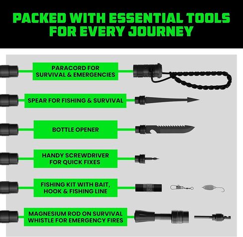 Title: Rhino USA Tactical Hiking Stick with Integrated Survival Kit – Essential Camping Gear for Hiking & Trekking – Durable Tactical Gear for Outdoor Adventures in Kuwait