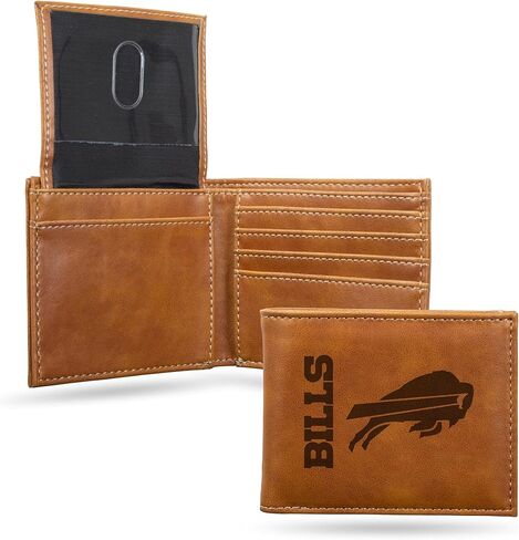 محفظة Rico Industries NFL Buffalo Bills Billfold، بني - جلد نباتي منقوش بالليزر، 4 فتحات للبطاقات، نافذة لبطاقة الهوية in Saudi Arabia