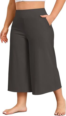 COOTRY Women's Plus Size Capri Pants Wide Leg Yoga Dress Capris High Waist Loose Lounge Travel Summer with Pockets in Saudi Arabia