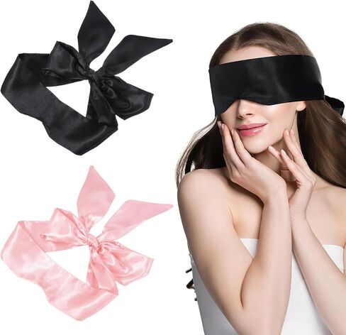 2Pcs Satin Eye Mask Sleep Mask, Adjustable Blindfold Soft Satin Eye Covers Blind Fold Gifts for Women for Travel, Nap, Meditation,150cm/59inch (Black and Pink) in Saudi Arabia